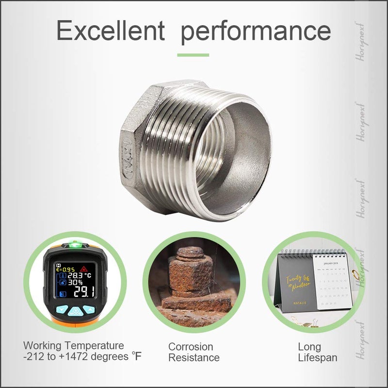Horiznext npt 1-1/4 to 1 reducing bushing, male to female reducer stainless steel 304 - Image 3